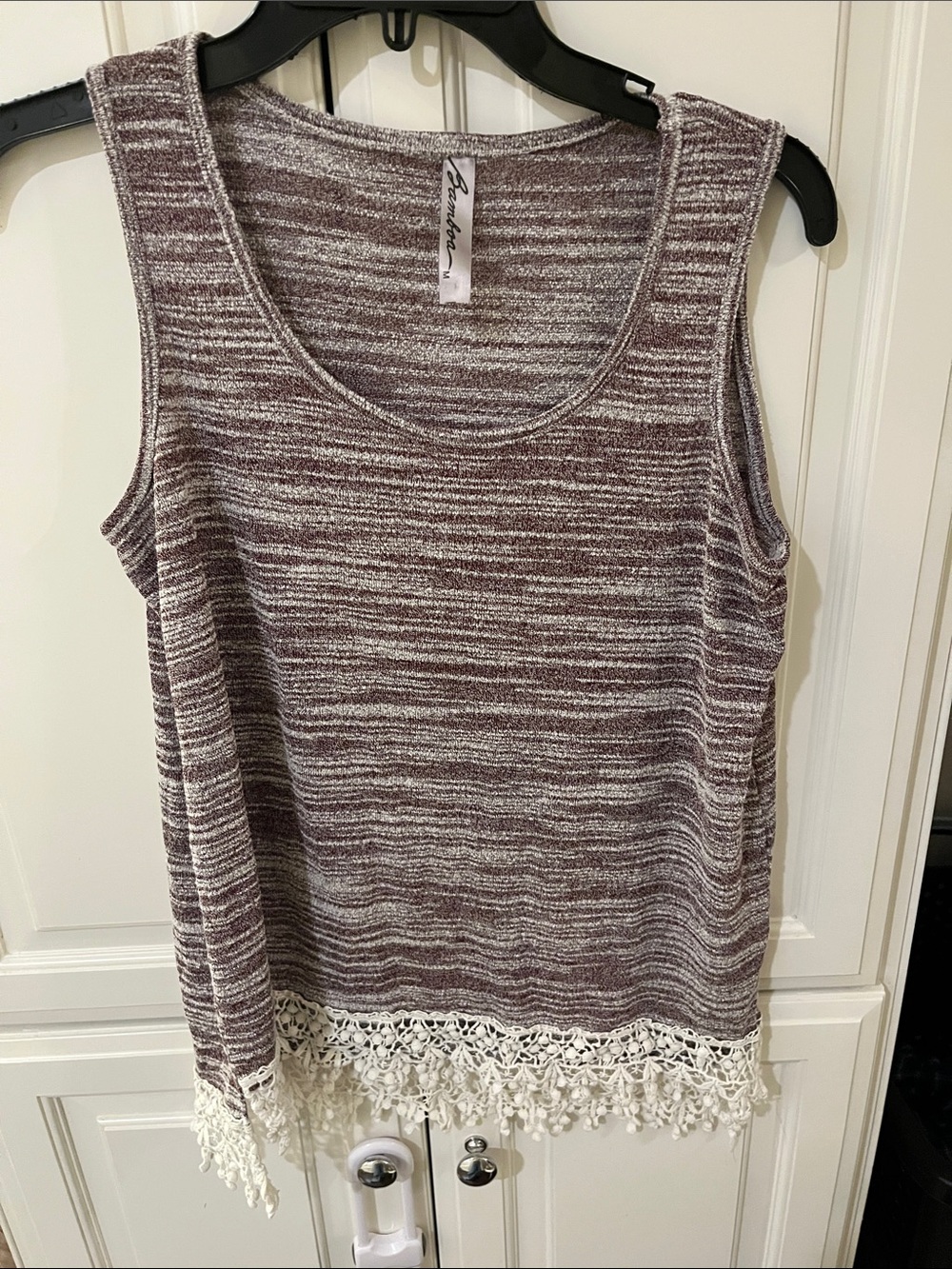 Ava & Viv Marled Purple and White Crochet Hem Tank